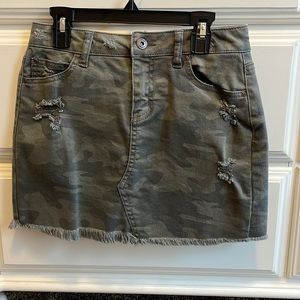 Woman’s Distressed Camo Denim Skirt